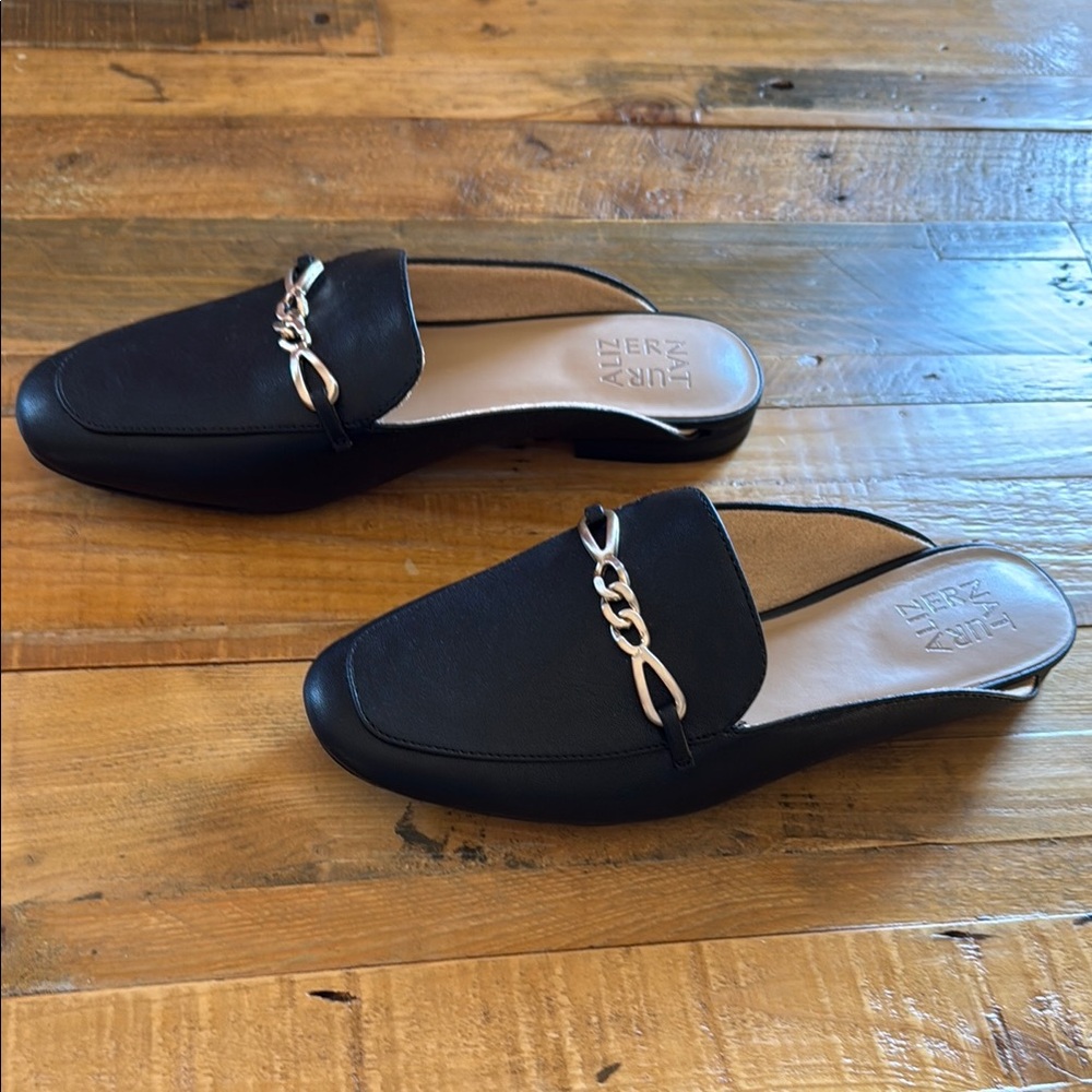 Naturalizer Black Mules with Silver Chain Accent new never worn